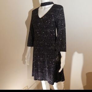 Black Choker Collar Glittery Evening Dress